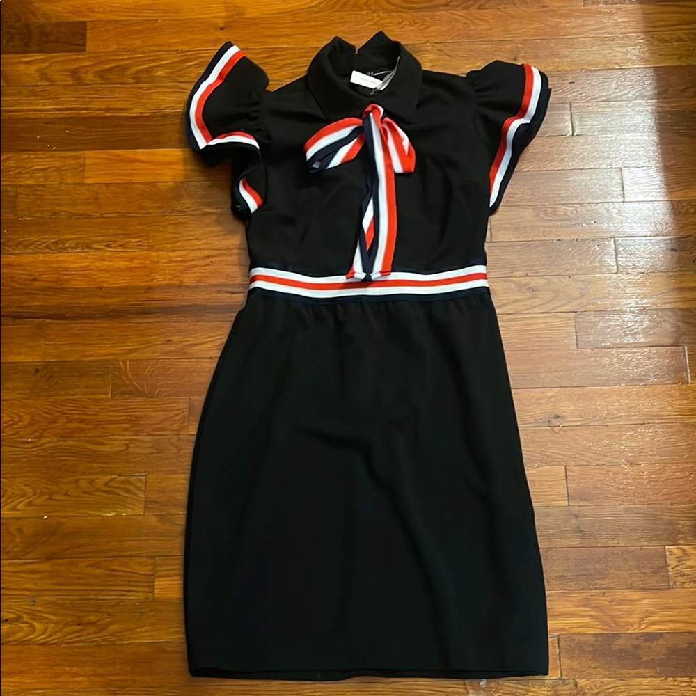 Chic Black Dress with Red and White Accents